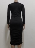 Winter Dark Grey Deep-V Sexy Long Sleeves Ruched Party Dress