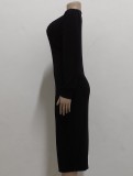 Winter Black V-Neck Sexy Long Sleeves Midi Party Dress