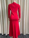 Winter Red Hollow Out Long Sleeves Mermaid Evening Dress
