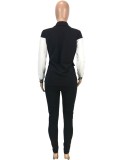 Winter Black Contrast Color Turndown Collar Long Sleeves Office Blazer Suit