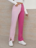 Winter Contrast Color High Waist Straight Jeans