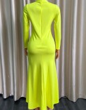 Winter Yellow Hollow Out Long Sleeves Mermaid Evening Dress
