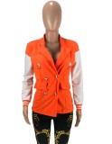 Winter Orange Contrast Color Turndown Collar Long Sleeves Office Blazer