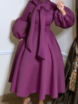 Whiter Purple Formal Puff Sleeves Tied Cocktail Party Dress