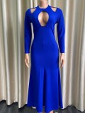 Winter Blue Hollow Out Long Sleeves Mermaid Evening Dress