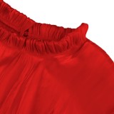 Autumn Red Formal Puff Sleeves Ruffle Peplum Top