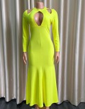 Winter Yellow Hollow Out Long Sleeves Mermaid Evening Dress