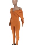 Winter Orange Sweetheart Long Sleeves Knitting Jumpsuit
