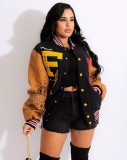 Fall Trendy Black and Brown Printed Oversize Baseball Jacket