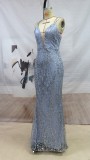 Fall Elegant Gray Sequins Blackless Sling Mermaid Evening Dress