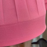 Spring Sexy Plus Size Pink V-neck Ruffled Short Sleeve Pleated Midi Dress