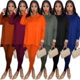 Winter Solid Orange Turtleneck Long Sleeve Loose Top and Match Pants Two Piece Set