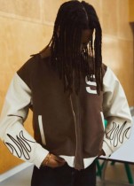 Winter Brown Printed Patch Umlegekragen Reißverschluss Hip Hop Mantel