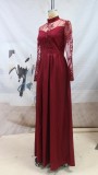 Winter Wine Red Sequins Applique Long Sleeve Split Eveing Dress