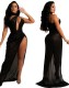 Spring Sexy Black Sequins Cutout Sleeveless Split Evening Dress with Choker