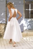 Summer Elegant White Backless Strap Sleeveless Long Dress