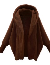 Invierno casual de lana marrón de manga larga con capucha chaqueta larga