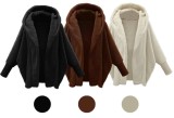 Winter Casual Black Fleece Long Sleeve With Hood Long Jacket
