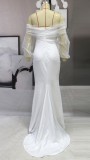 Fall Elegant White Off Shoulder Sleeveless Slit Wedding Dress
