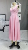 Summer Elegant Pink Backless Strap Sleeveless Long Dress
