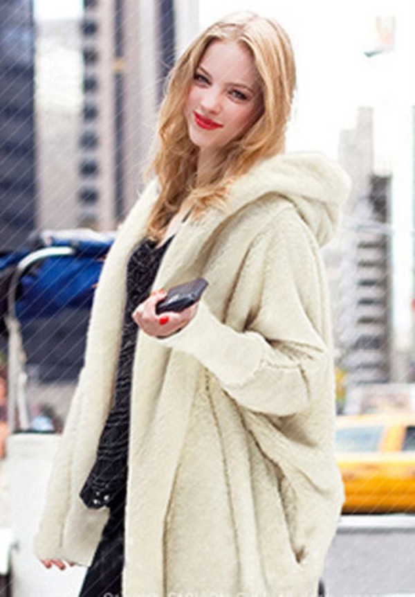 Winter Casual White Fleece Long Sleeve With Hood Long Jacket