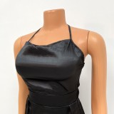 Summer Sexy Black Straps Sleeveless Slit Long Dress