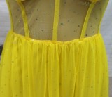 Summer Elegant Yellow Straps Sleeveless Lace Expansion Evening Dress