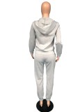 Winter Grey Zipped Hood Two Piece Pants Plus Size Tracksuit