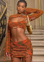 Ensemble de jupe en tricot sexy à lacets trois pièces vert et orange d'hiver