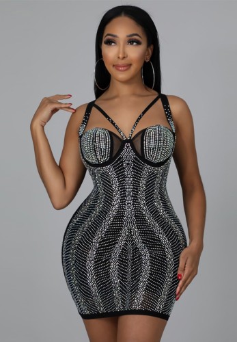 Autumn Black Beading Cut Out Sleeveless Mini Party Dress
