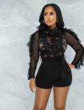 Autumn Black Lace Patch Long Sleeves Party Rompers