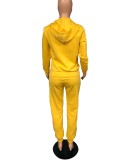 Winter Yellow Zipped Hood Two Piece Pants Plus Size Tracksuit