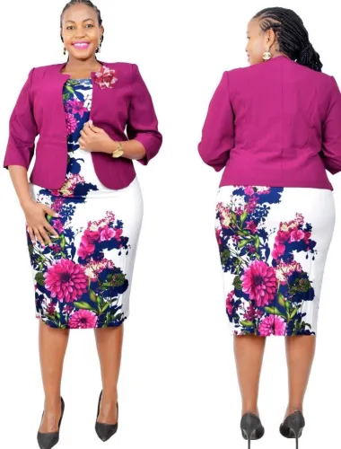 Autumn Rose Floral Print Mother Of The Bride Two Piece Dress