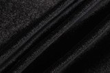 Winter Black Velvet Long Sleeves Slit Ruched Long Evening Dress