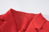 Autumn Red Long Sleeves Turndown Collar Cropped Blazer