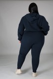 Winter Blue Pullover Hood Two Piece Pants Plus Size Tracksuit