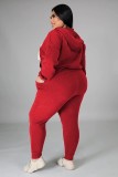 Winter Red Pullover Hood Two Piece Pants Plus Size Tracksuit