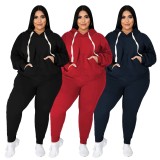 Winter Blue Pullover Hood Two Piece Pants Plus Size Tracksuit