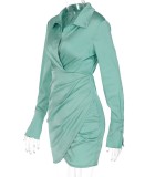 Autumn Light Green Satin Elegant V-Neck Wrap Mini Party Dress