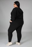 Winter Black Pullover Hood Two Piece Pants Plus Size Tracksuit