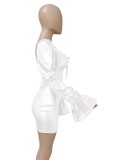 Autumn White Puff Sleeves Square Neck Mini Club Dress