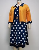 Autumn Polka Print Mother Of The Bride Two Piece Dress