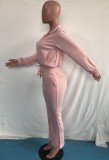 Winter Wholesale Women's Pink Zipper Drawstring Blouse and Match Pants Casual Two Piece Sets