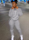 Winter Sportswear Vendors Gray Zipper High Neck Pocket Pullover and Pants Two Piece Sweatsuits Set