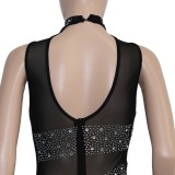 Spring Sexy Black Mesh Patch Beaded Sleeveless Party Jumpsuit
