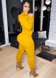 Winter Wholesale Solid Yellow Zipper Long Sleeve Hoodies and Pants 2 Piece Sets