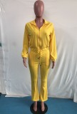 Winter Wholesale Women's Yellow Zipper Drawstring Blouse and Match Pants Casual Two Piece Sets