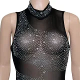 Spring Sexy Black Mesh Patch Beaded Sleeveless Party Jumpsuit