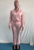 Winter Wholesale Women's Pink Zipper Drawstring Blouse and Match Pants Casual Two Piece Sets