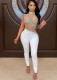 Spring Sexy White Mesh Patch Beaded Sleeveless Party Jumpsuit
